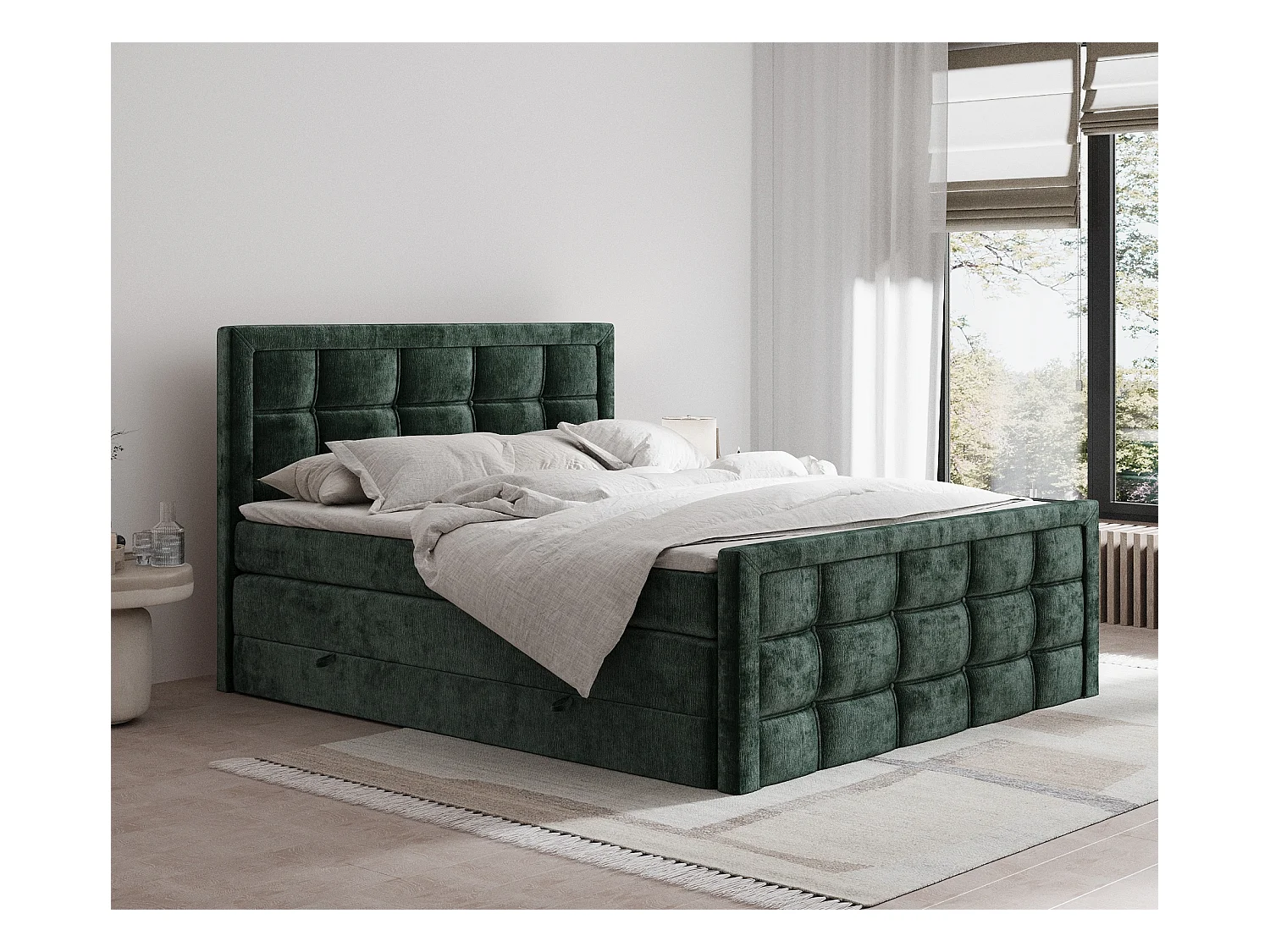 Lit boxspring en tissu chenille Ambrosia - matelas - surmatelas - 200x200 cm - vert