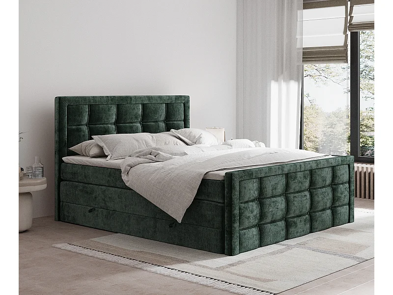 Lit boxspring en tissu chenille Ambrosia - matelas - surmatelas - 200x200 cm - vert