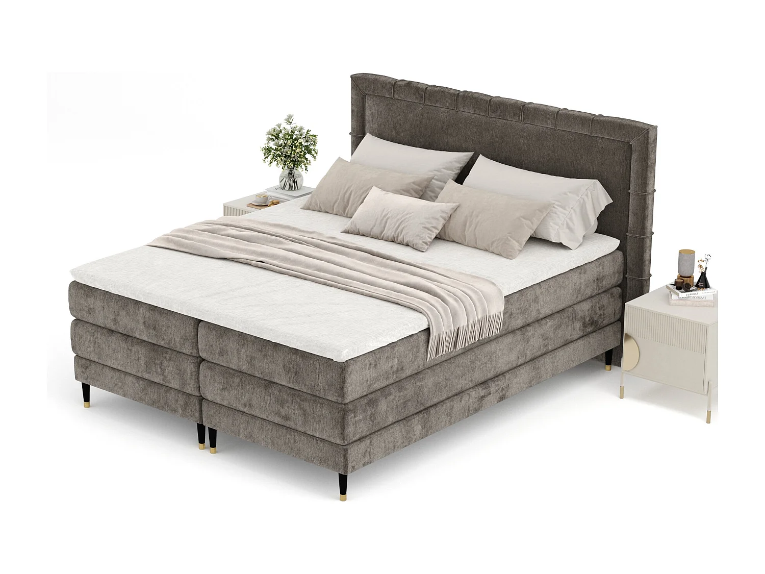 Lit boxspring en tissu chenille Rimini - matelas - surmatelas - 180x200 cm - brun