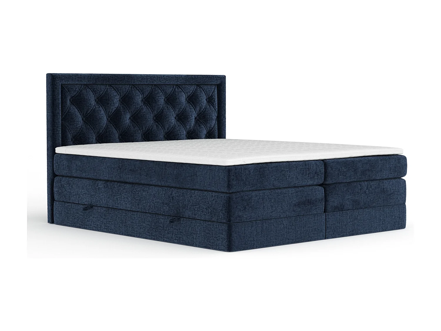 Boxspringbett aus Chenille-Stoff Aurelia - Matratze - Toppermatratze - 180x200 cm - marineblau