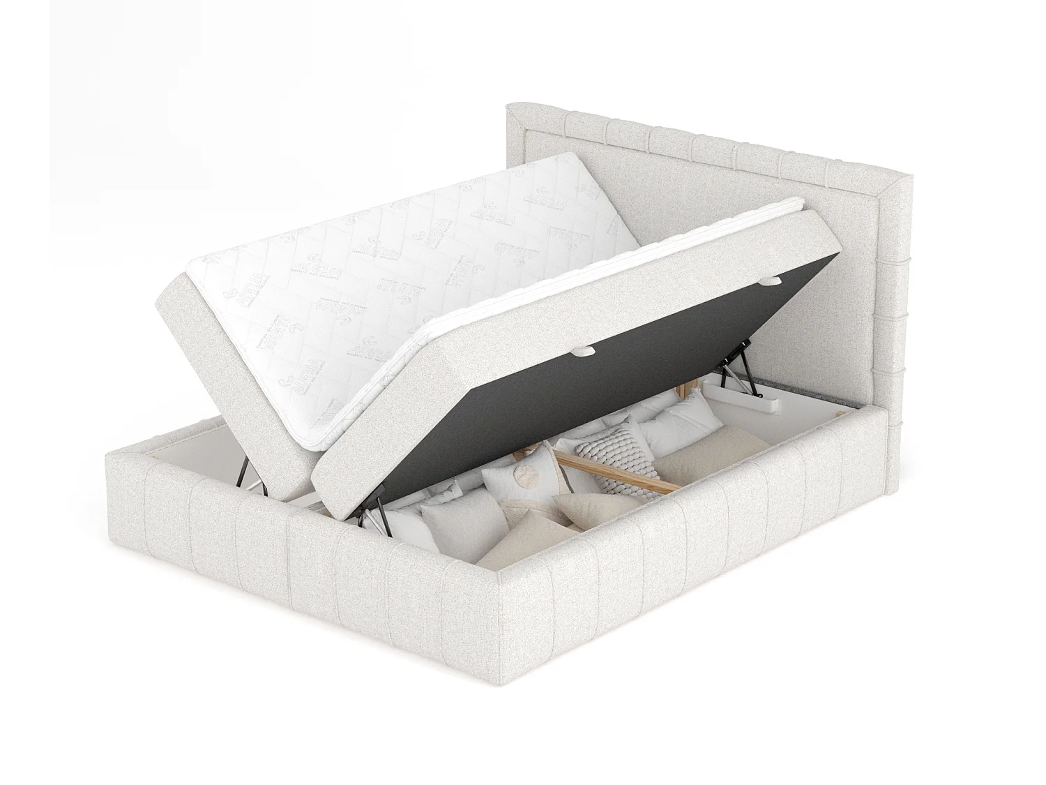 Boxspringbett aus Webstoff Sundown - Matratze - Toppermatratze - 180x200 cm - beige