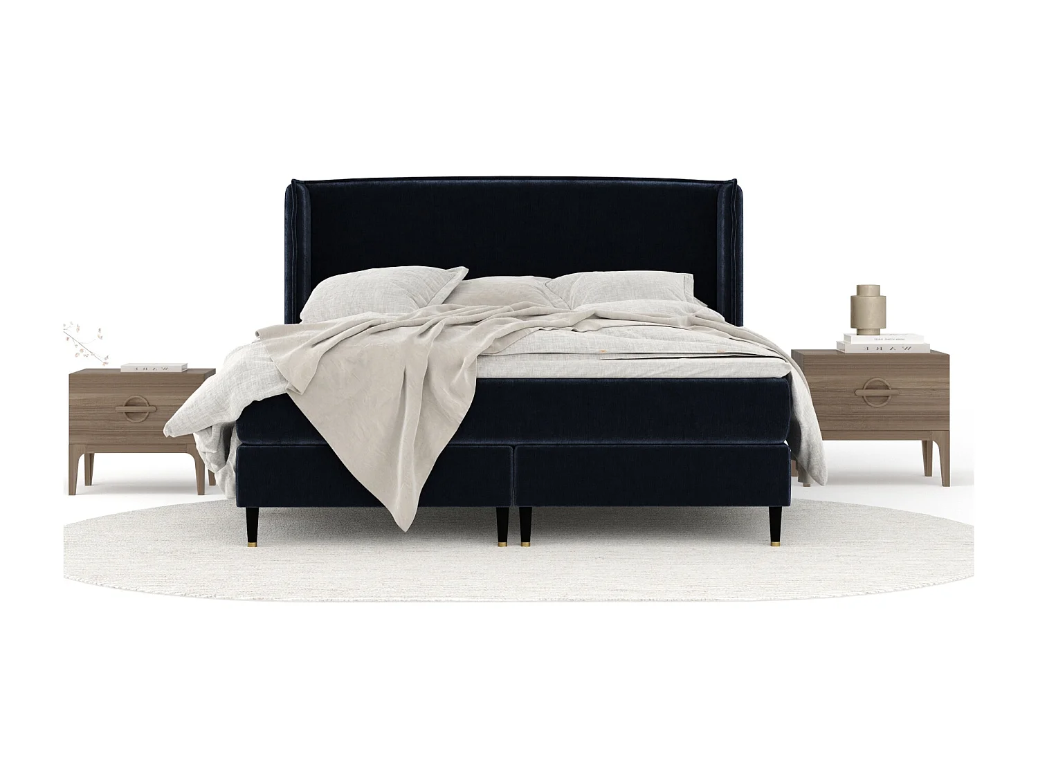 Lit boxspring en tissu chenille Ardis - matelas - surmatelas - 160x200 cm - bleu marine