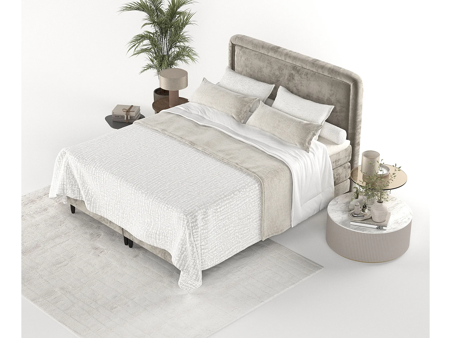 Boxspringbett aus Chenille-Stoff Dove - Matratze - Toppermatratze - 160x200 cm - beige