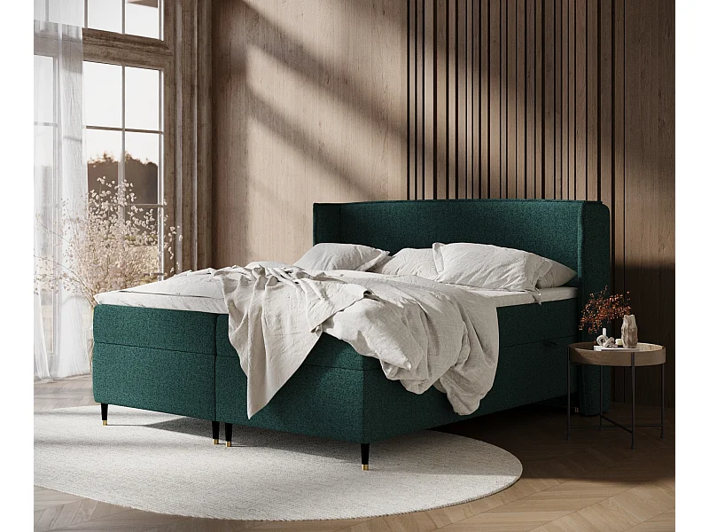 Łóżko boxspring w tkaninie plecionej Segni - materac - topper - 160x200 cm - zielony