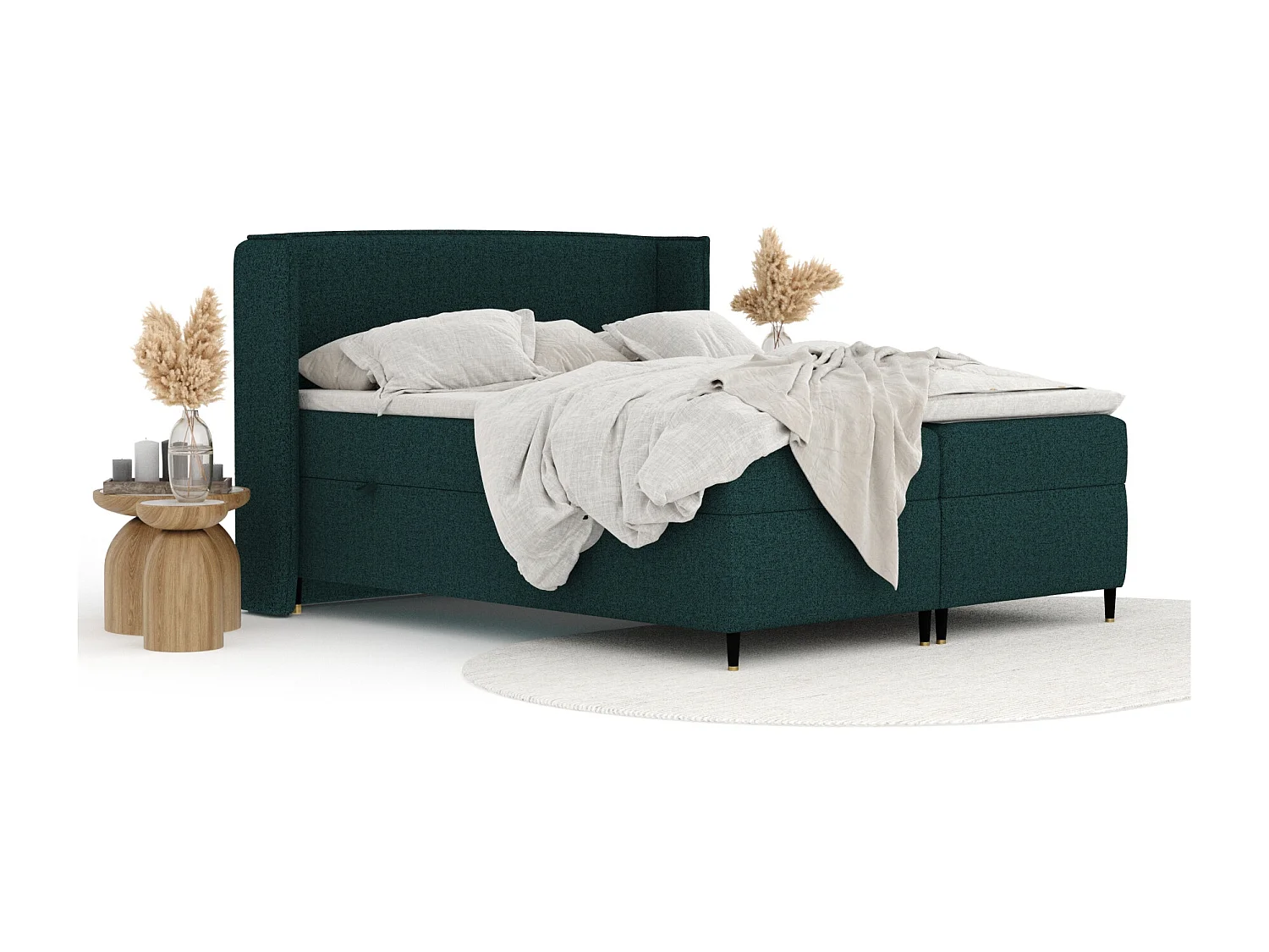 Lit boxspring en toile tissée Segni - matelas - surmatelas - 160x200 cm - vert