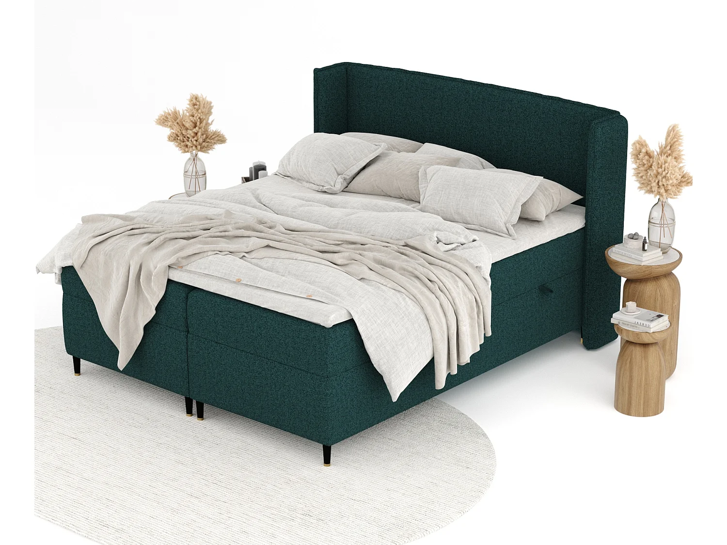 Lit boxspring en toile tissée Segni - matelas - surmatelas - 160x200 cm - vert