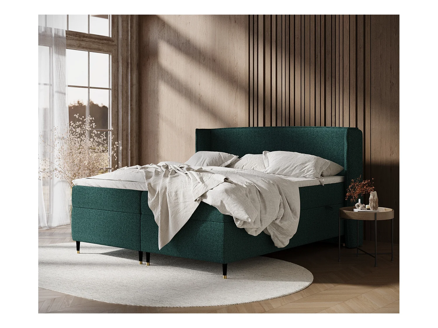 Lit boxspring en toile tissée Segni - matelas - surmatelas - 160x200 cm - vert