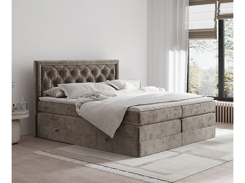 Boxspringbett aus Chenille-Stoff Aurelia - Matratze - Toppermatratze - 180x200 cm - braun