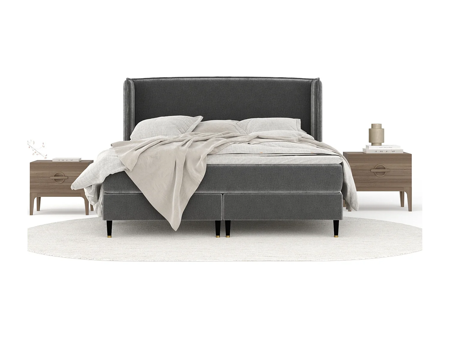 Boxspringbett aus Chenille-Stoff Ardis - Matratze - Toppermatratze - 140x200 cm - grau