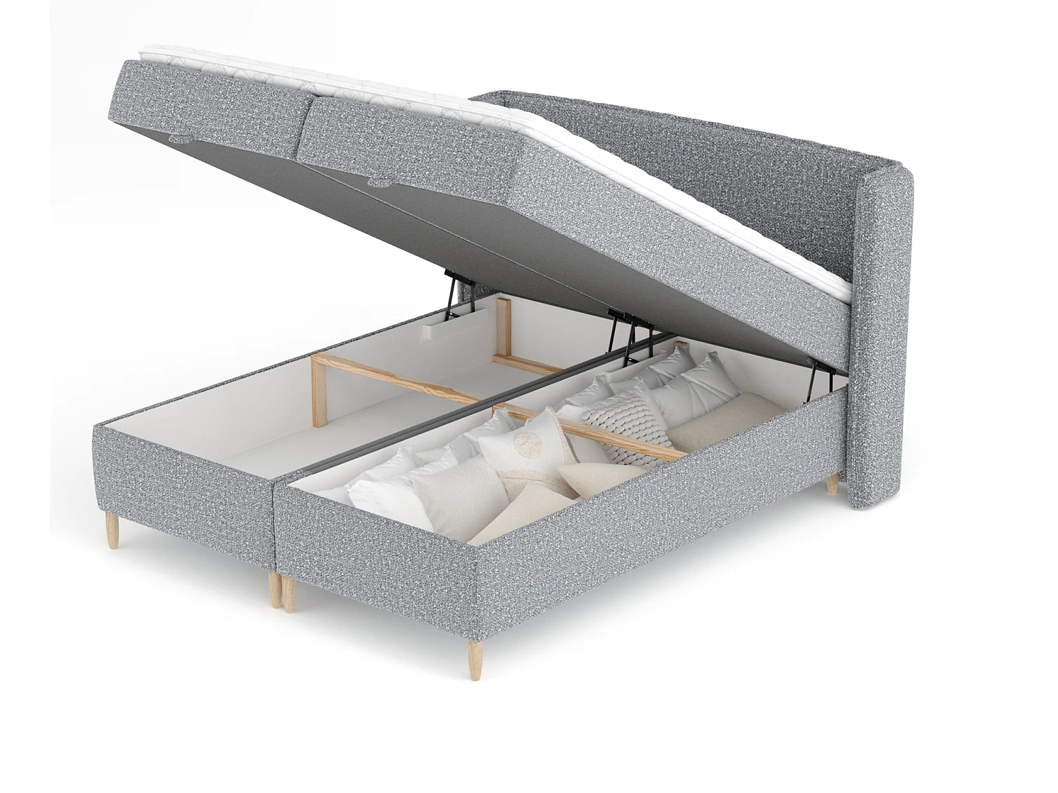 Boxspringbett aus Boucle-Stoff Monpelli - Matratze - Toppermatratze - 180x200 cm - grau