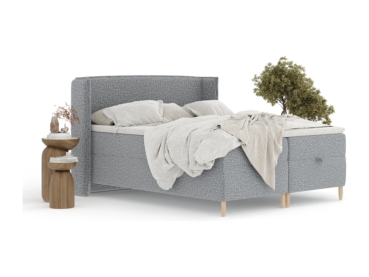 Boxspringbett aus Boucle-Stoff Monpelli - Matratze - Toppermatratze - 180x200 cm - grau
