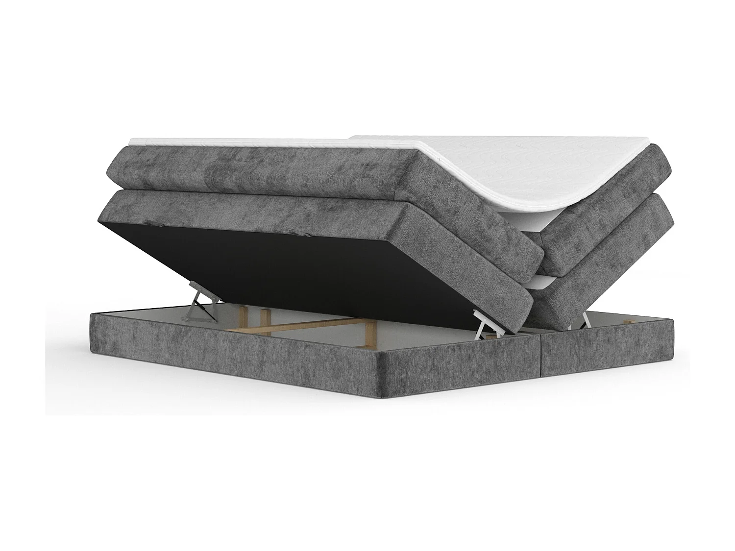 Lit boxspring en tissu chenille Juniper - matelas - surmatelas - 160x200 cm - gris foncé