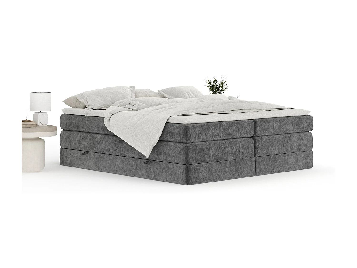 Lit boxspring en tissu chenille Juniper - matelas - surmatelas - 160x200 cm - gris foncé