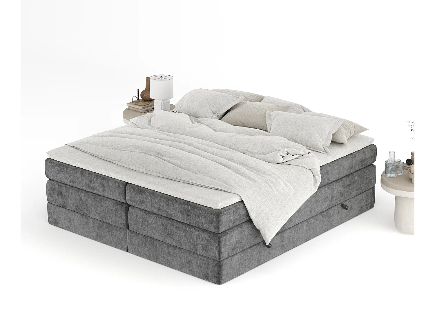 Lit boxspring en tissu chenille Juniper - matelas - surmatelas - 160x200 cm - gris foncé