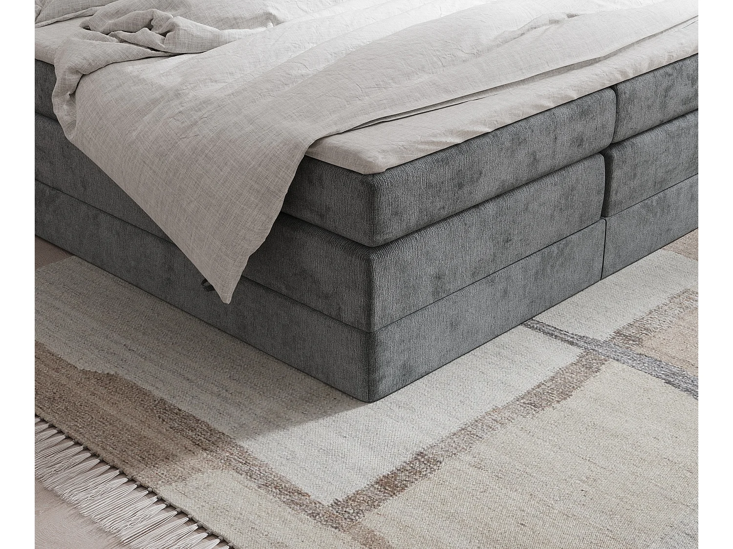 Lit boxspring en tissu chenille Juniper - matelas - surmatelas - 160x200 cm - gris foncé
