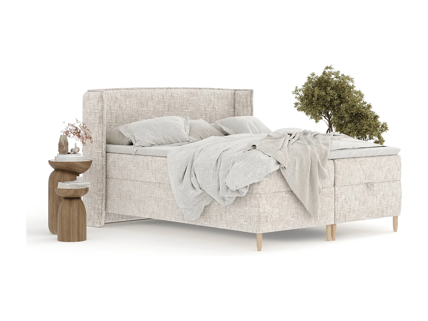 Boxspringbett aus Webstoff Monpelli - Matratze - Toppermatratze - 200x200 cm - creme