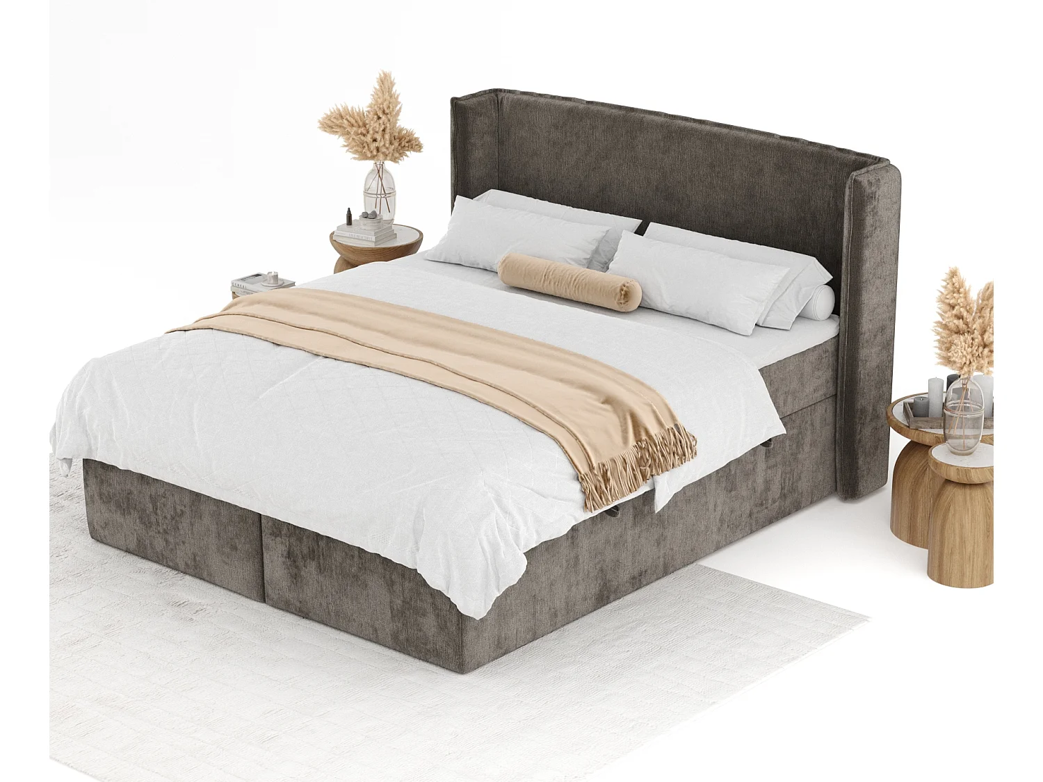 Boxspringbett aus Chenille-Stoff Skyline - Matratze - Toppermatratze - 180x200 cm - braun