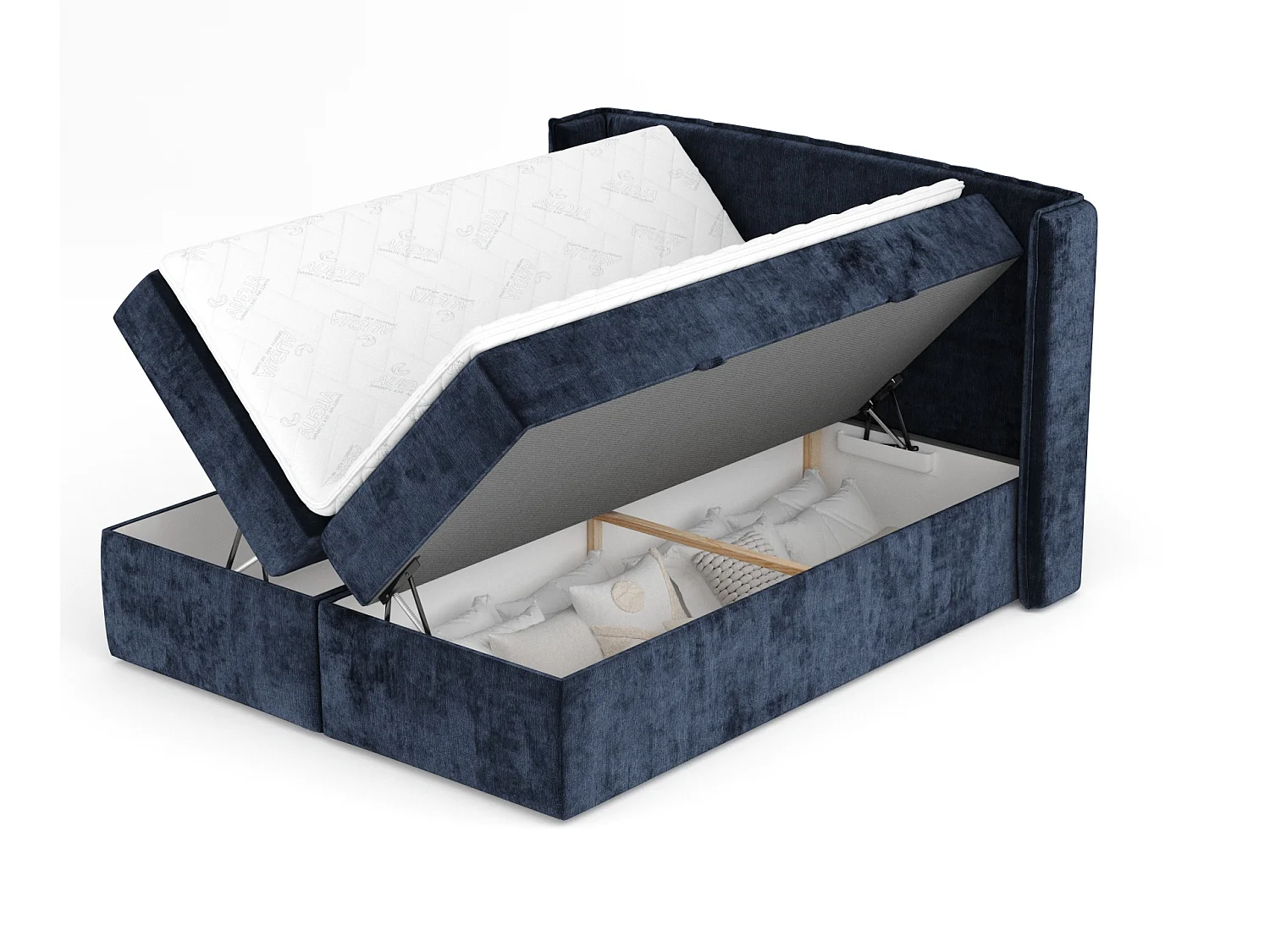 Boxspringbett aus Chenille-Stoff Skyline - Matratze - Toppermatratze - 200x200 cm - marineblau