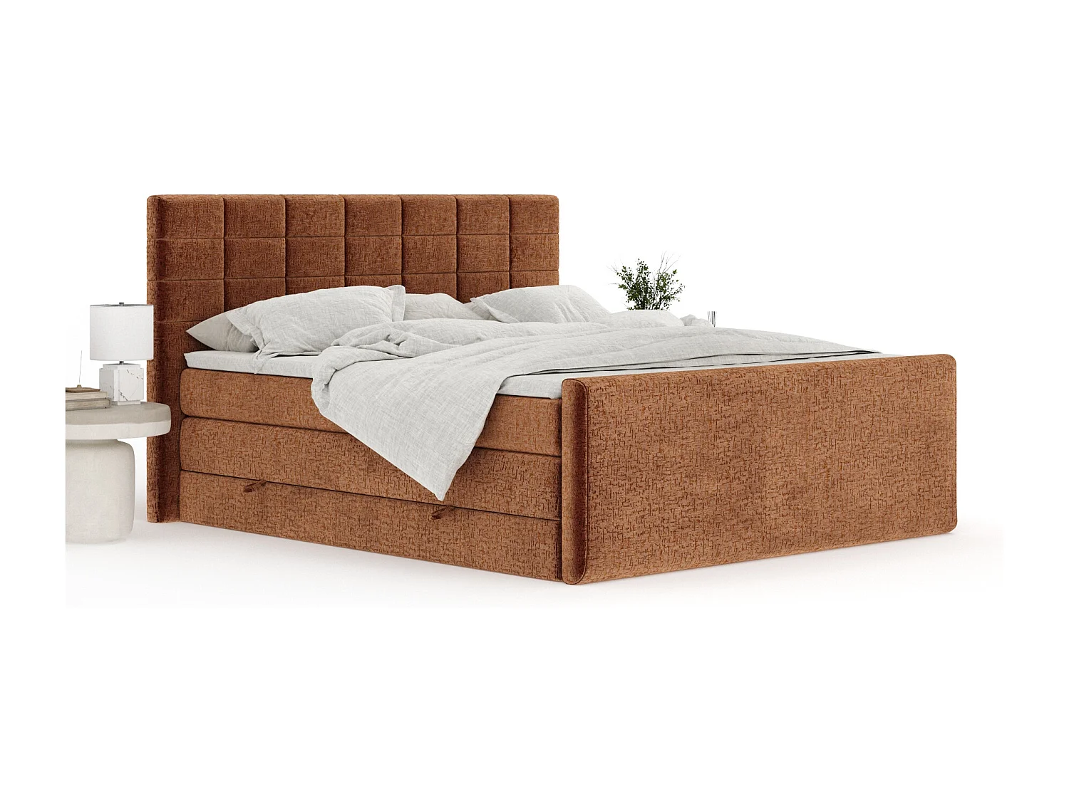 Boxspringbett aus Chenille-Stoff Ava - Matratze - Toppermatratze - 160x200 cm - kupferfarbe