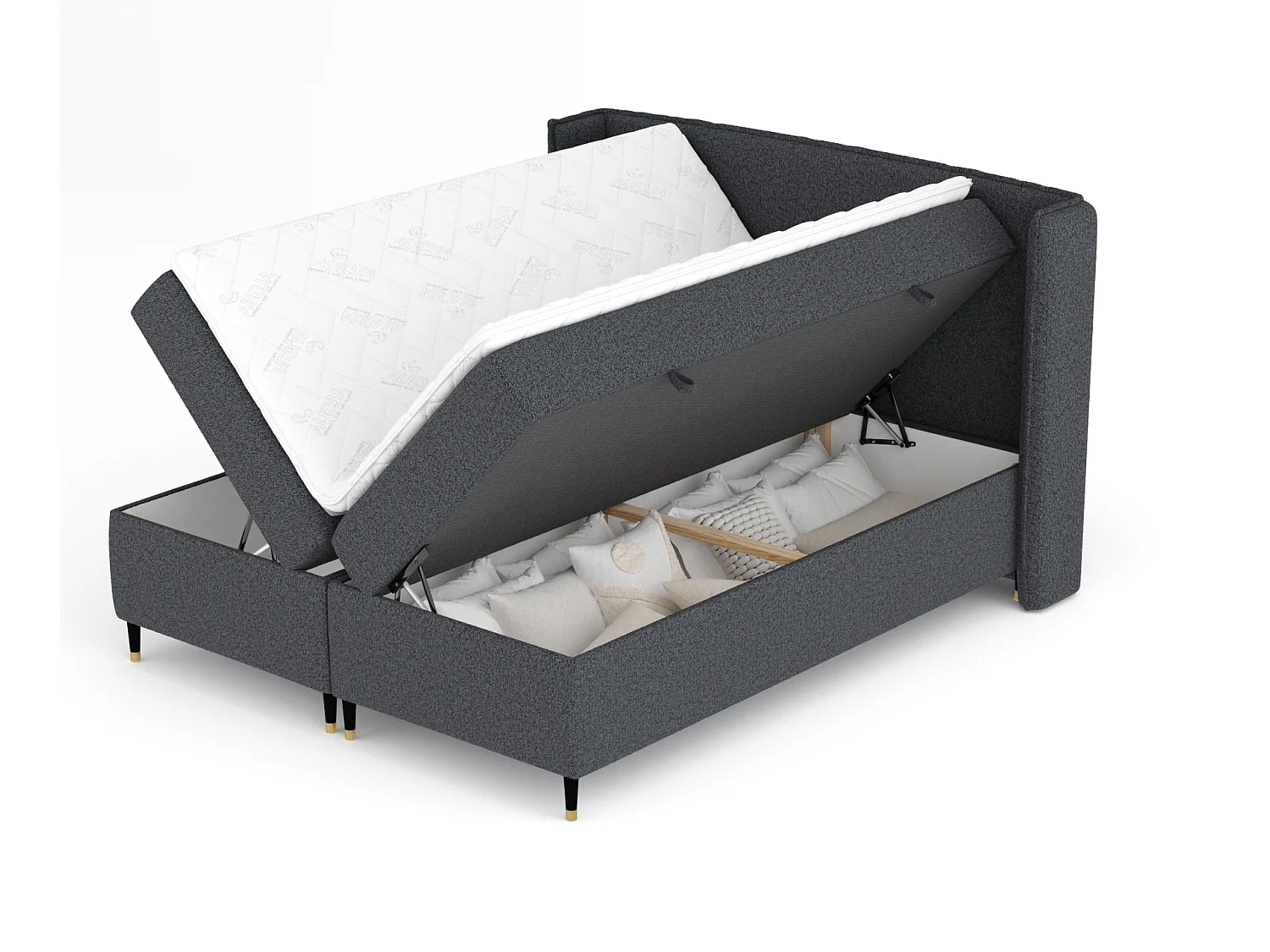 Lit boxspring en toile tissée Segni - matelas - surmatelas - 180x200 cm - noir