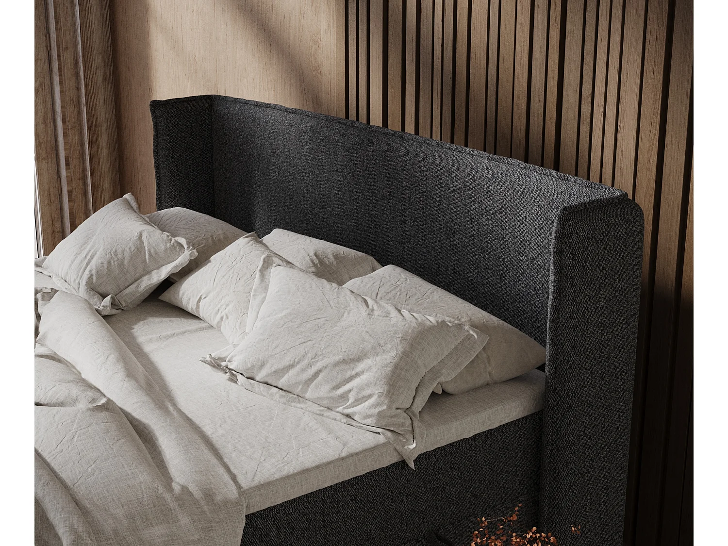 Lit boxspring en toile tissée Segni - matelas - surmatelas - 180x200 cm - noir