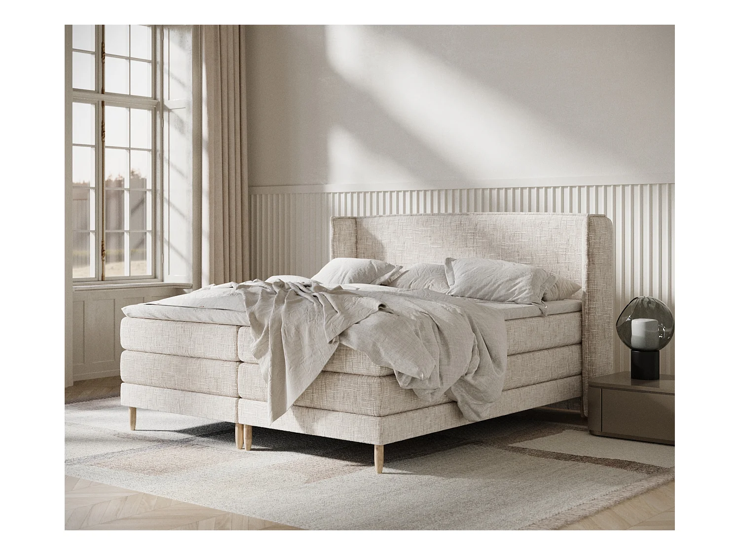 Lit boxspring en toile tissée Carizzo - matelas - surmatelas - 160x200 cm - creme