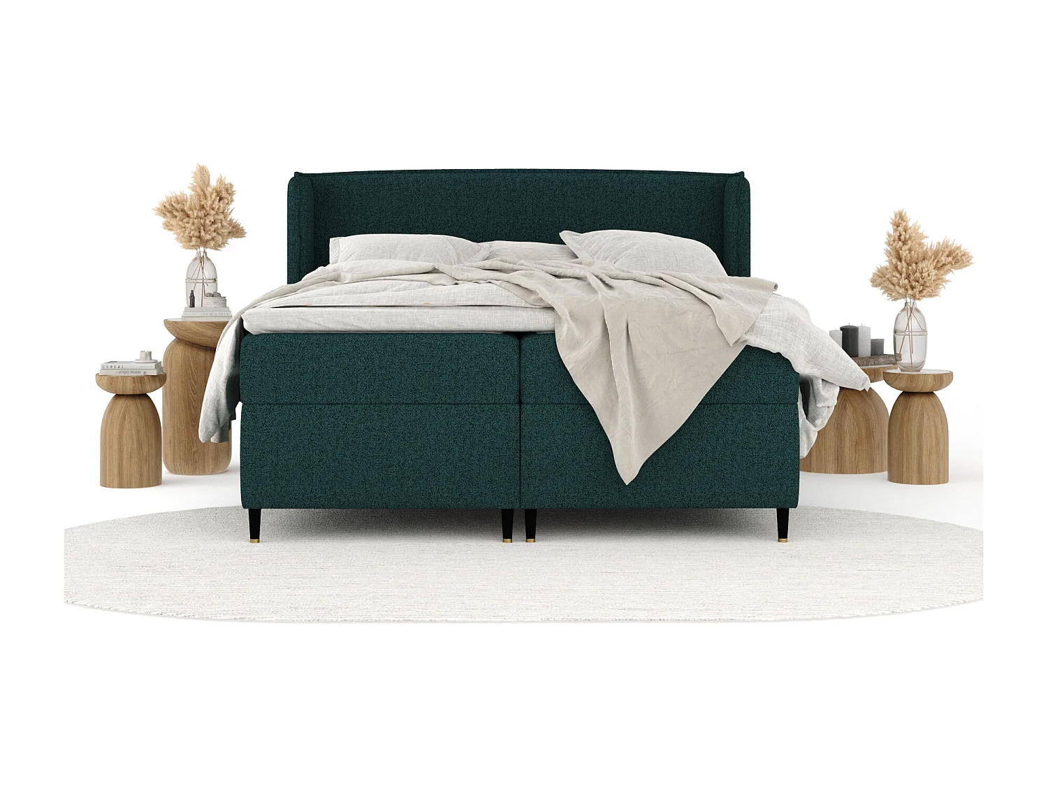 Lit boxspring en toile tissée Segni - matelas - surmatelas - 140x200 cm - vert