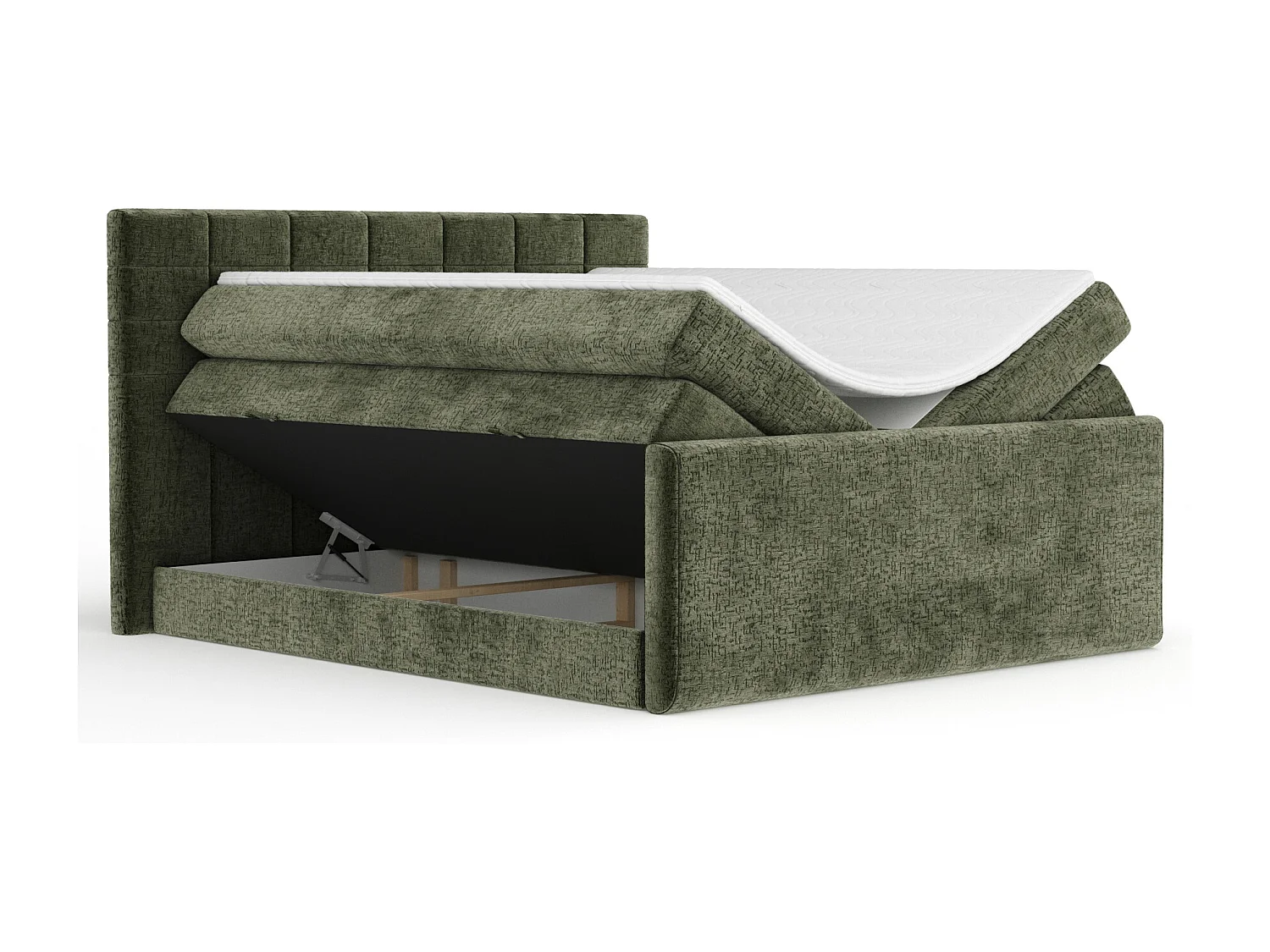 Boxspringbett aus Chenille-Stoff Ava - Matratze - Toppermatratze - 180x200 cm - olivenfarbe