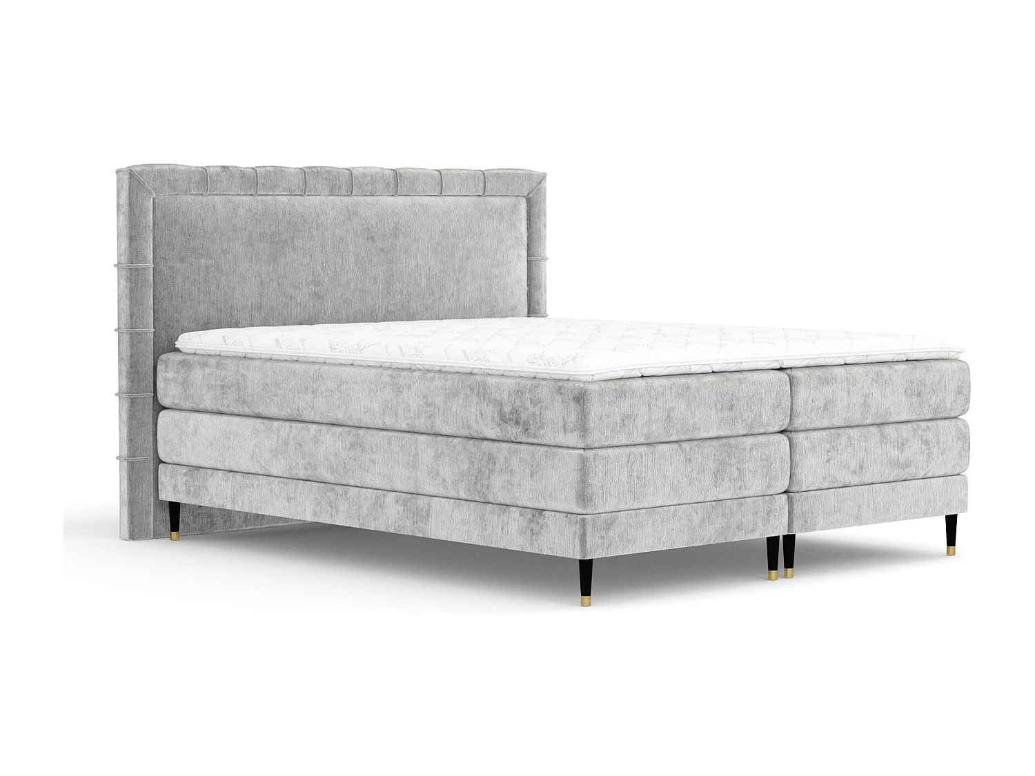 Boxspringbett aus Chenille-Stoff Rimini - Matratze - Toppermatratze - 160x200 cm - hellgrau
