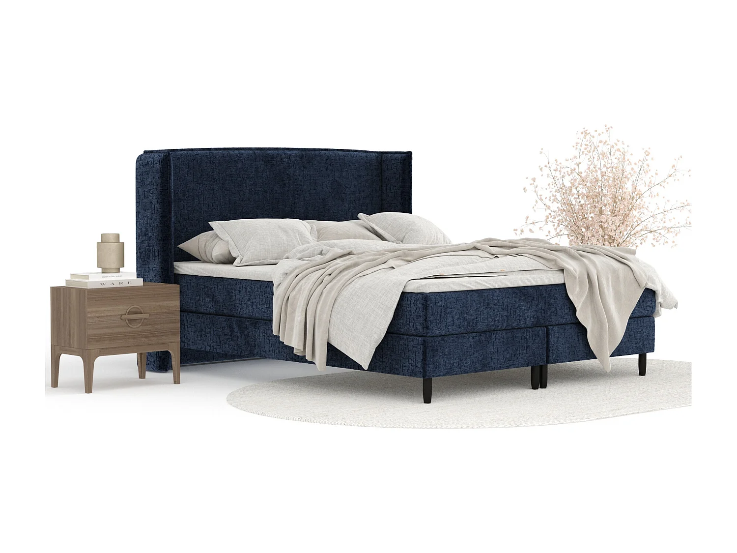 Boxspringbett aus Chenille-Stoff Ardis - Matratze - Toppermatratze - 200x200 cm - marineblau