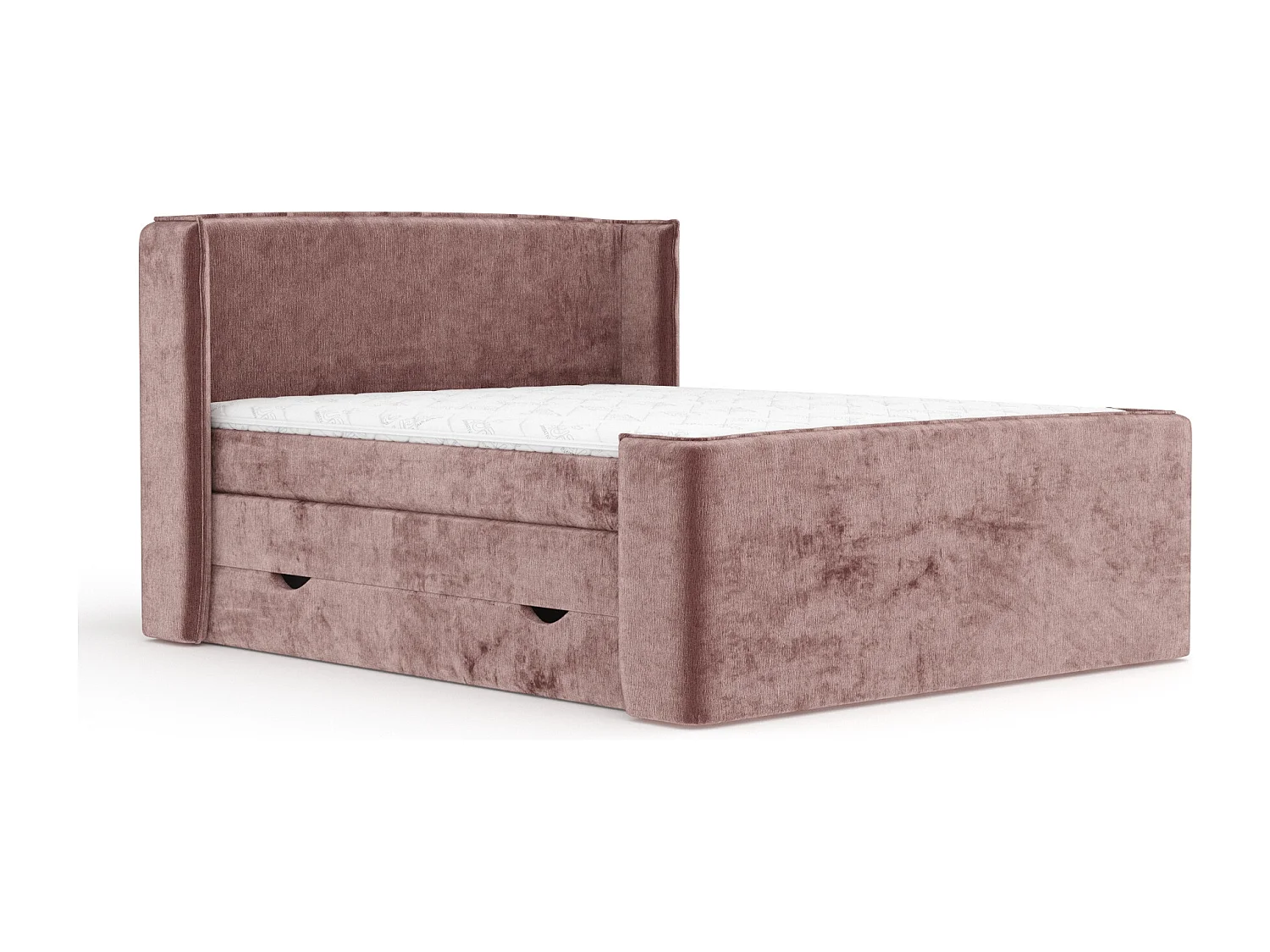 Lit boxspring en tissu chenille Freeland - matelas - surmatelas - 200x200 cm - rose