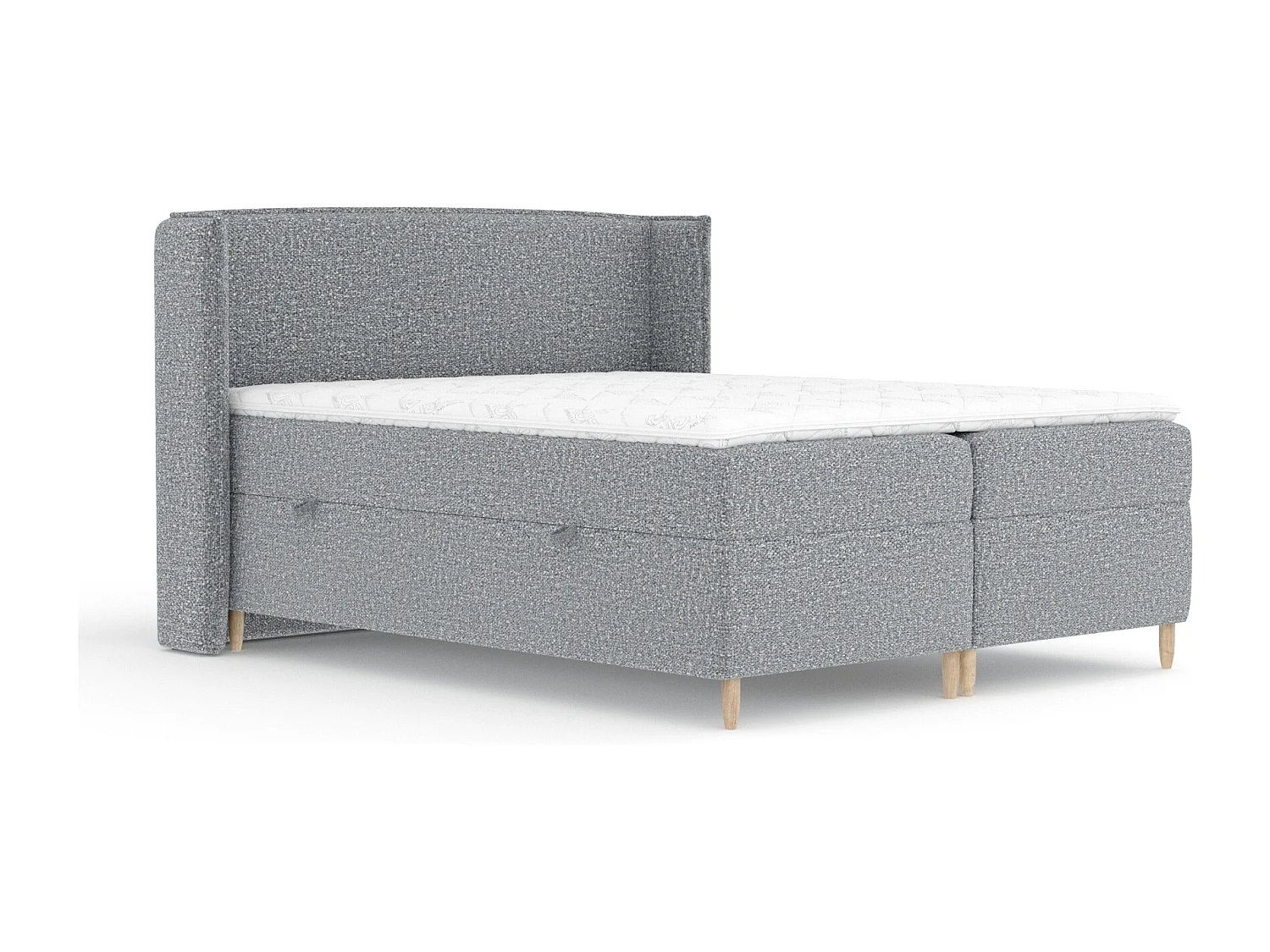 Boxspringbett aus Boucle-Stoff Segni - Matratze - Toppermatratze - 140x200 cm - grau