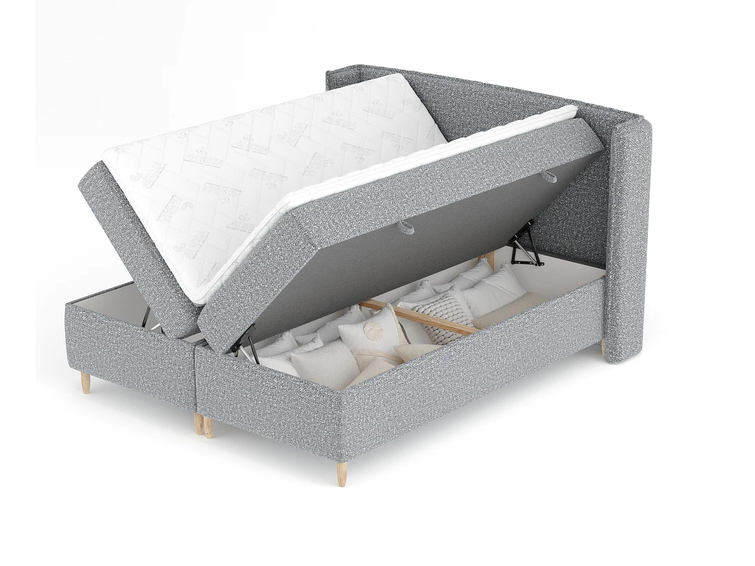 Boxspringbett aus Boucle-Stoff Segni - Matratze - Toppermatratze - 140x200 cm - grau