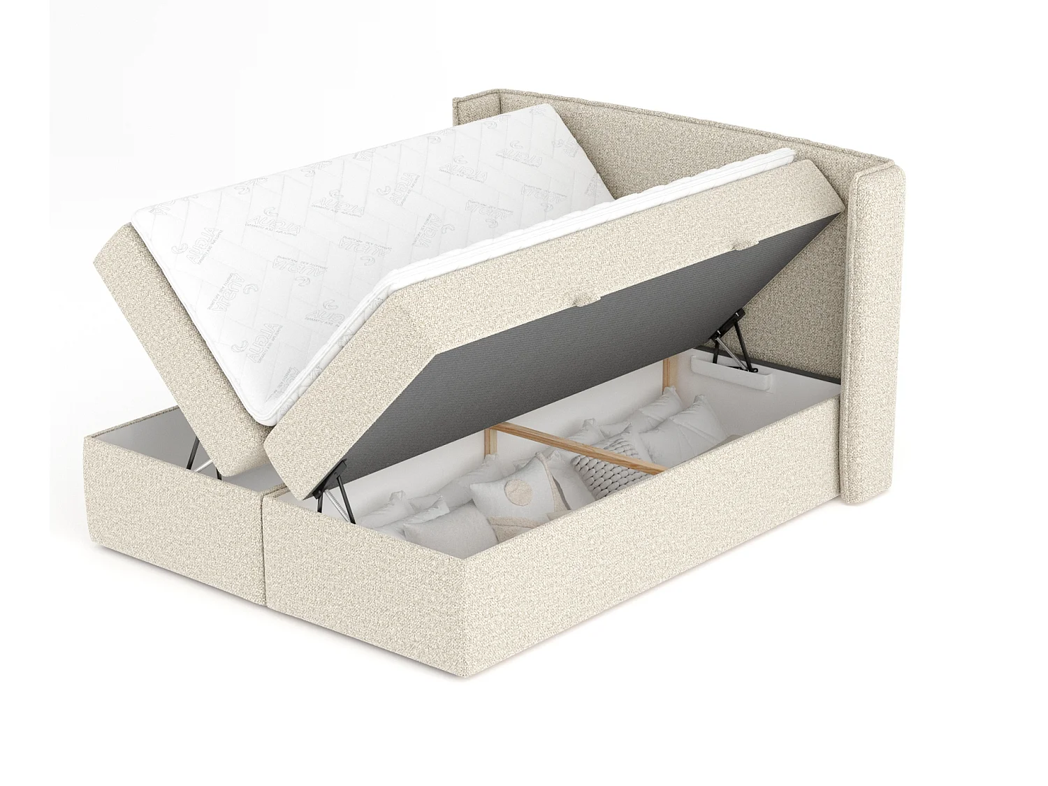 Lit boxspring en tissu bouclette Skyline - matelas - surmatelas - 160x200 cm - beige