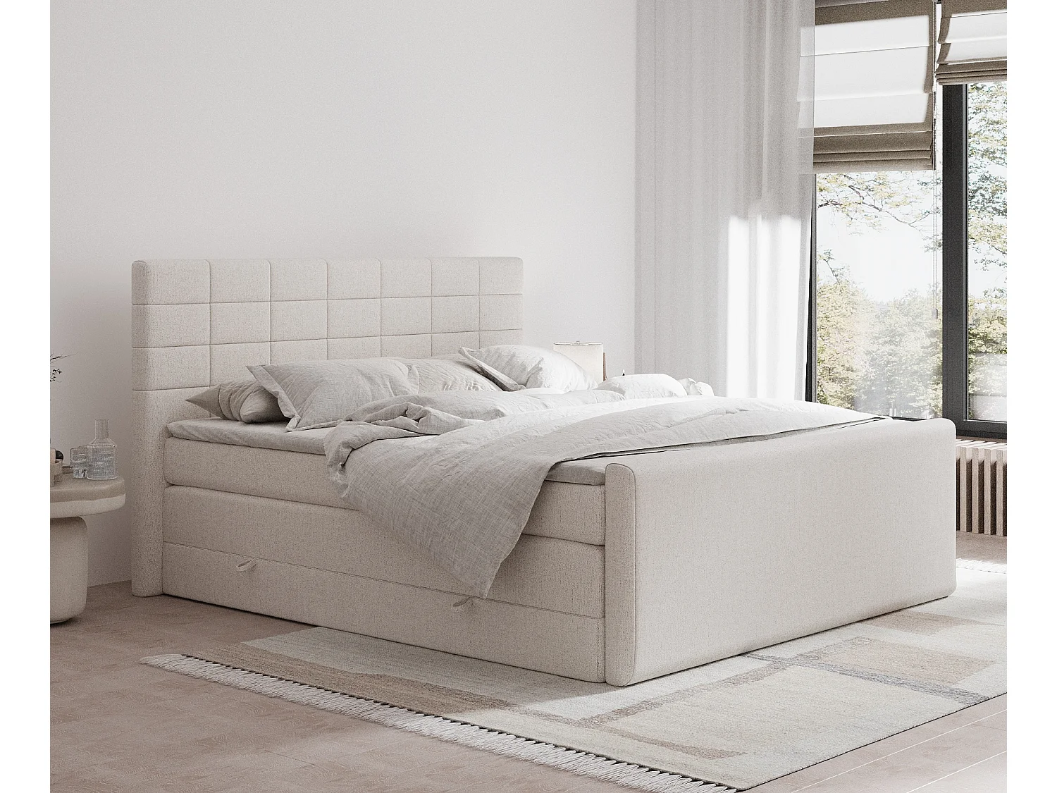 Lit boxspring en toile tissée Ava - matelas - surmatelas - 160x200 cm - beige