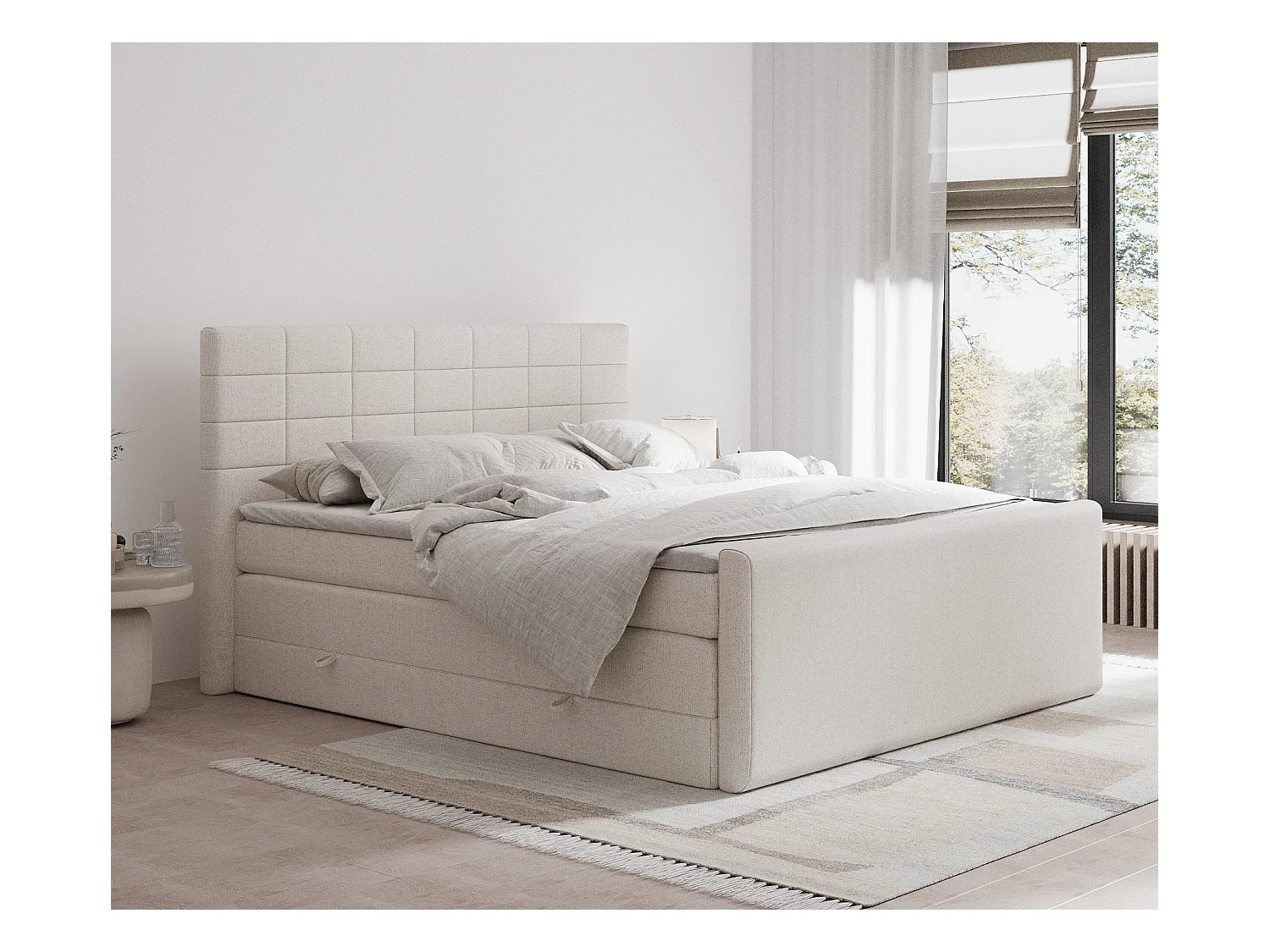 Lit boxspring en toile tissée Ava - matelas - surmatelas - 160x200 cm - beige