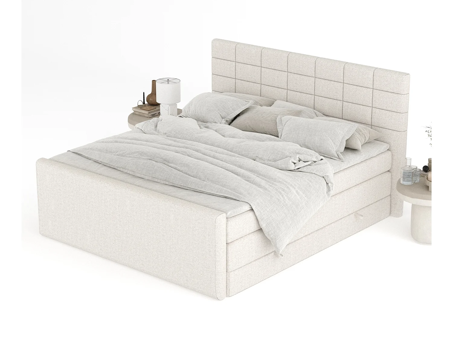 Boxspringbett aus Webstoff Ava - Matratze - Toppermatratze - 160x200 cm - beige