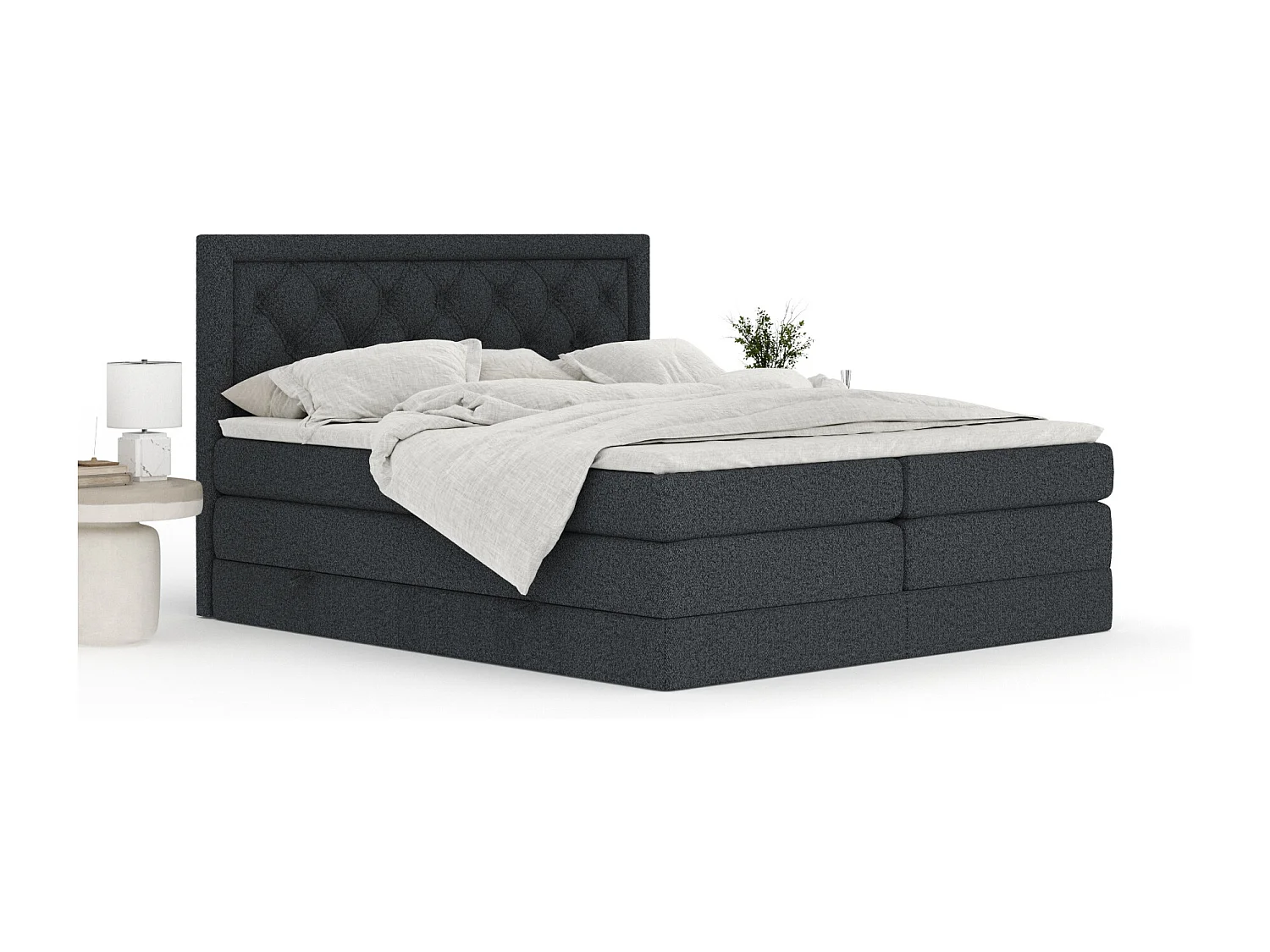 Boxspringbett aus Webstoff Aurelia - Matratze - Toppermatratze - 160x200 cm - schwarz