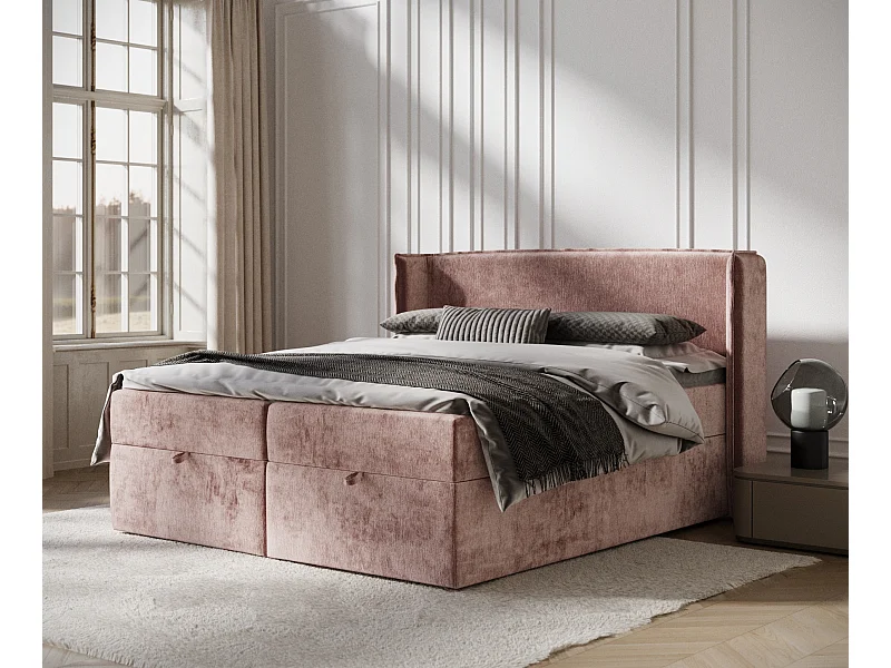 Lit boxspring en tissu chenille Passion - matelas - surmatelas - 180x200 cm - rose