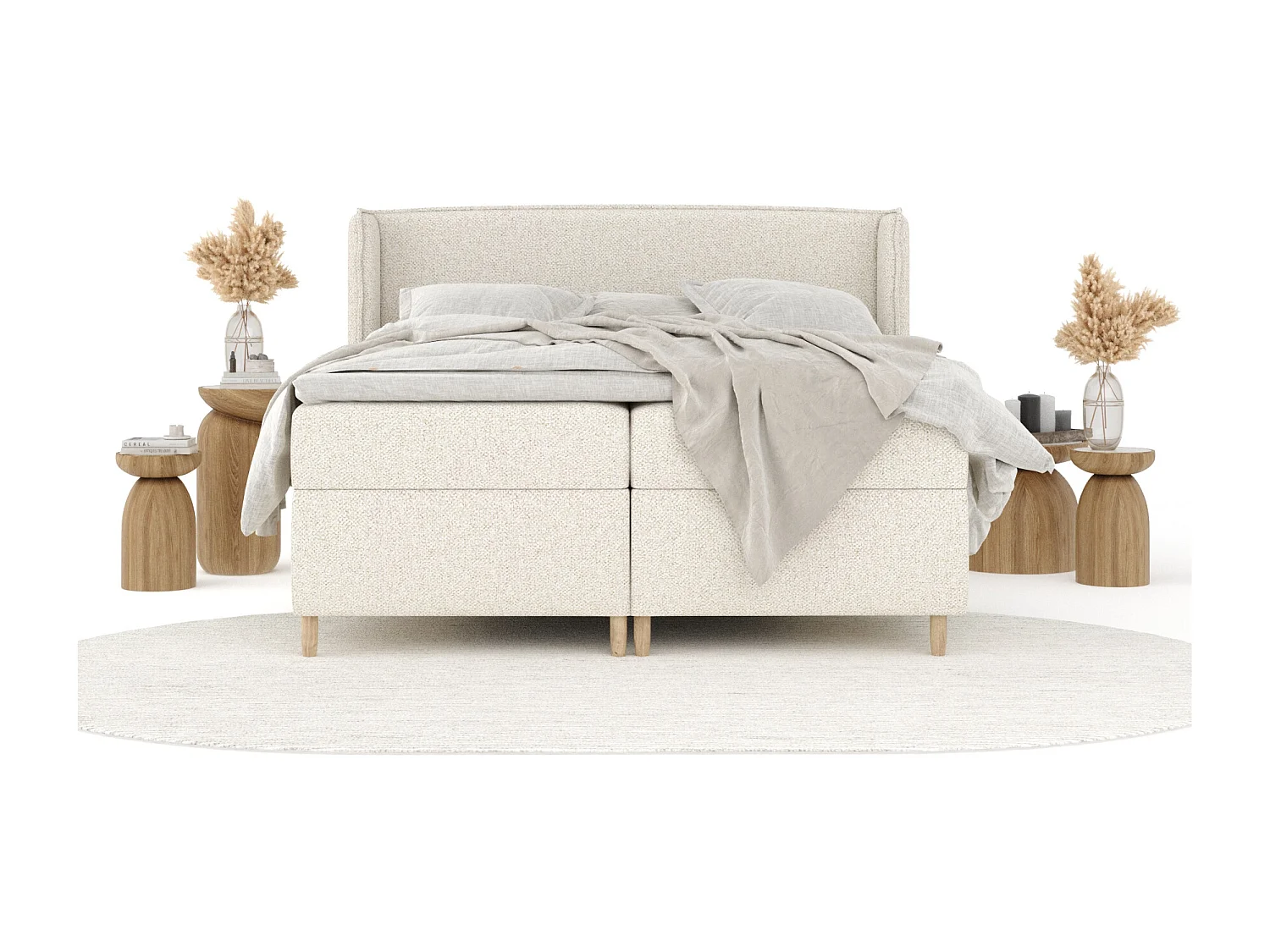 Lit boxspring en tissu bouclette Segni - matelas - surmatelas - 140x200 cm - beige