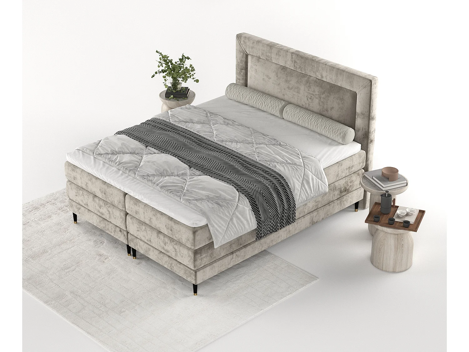 Lit boxspring en tissu chenille Madame - matelas - surmatelas - 160x200 cm - beige