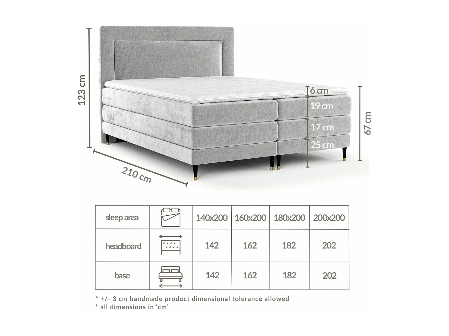 Lit boxspring en tissu chenille Madame - matelas - surmatelas - 160x200 cm - beige