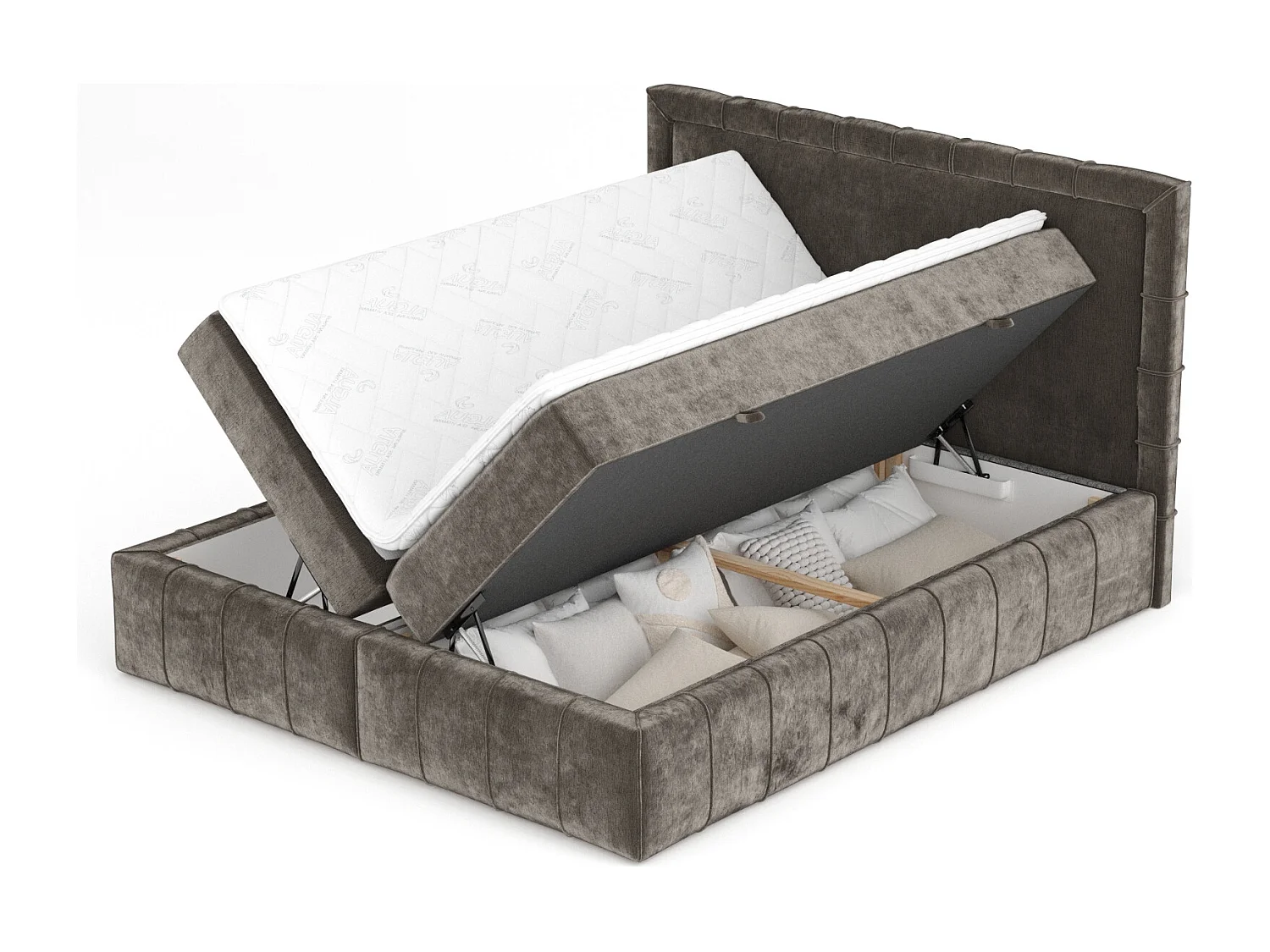 Boxspringbett aus Chenille-Stoff Sundown - Matratze - Toppermatratze - 180x200 cm - braun