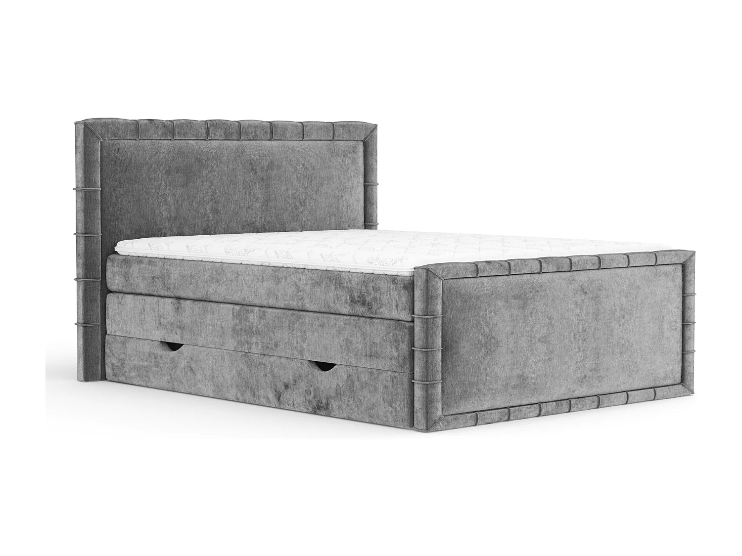 Lit boxspring en tissu chenille Estelle - matelas - surmatelas - 160x200 cm - gris