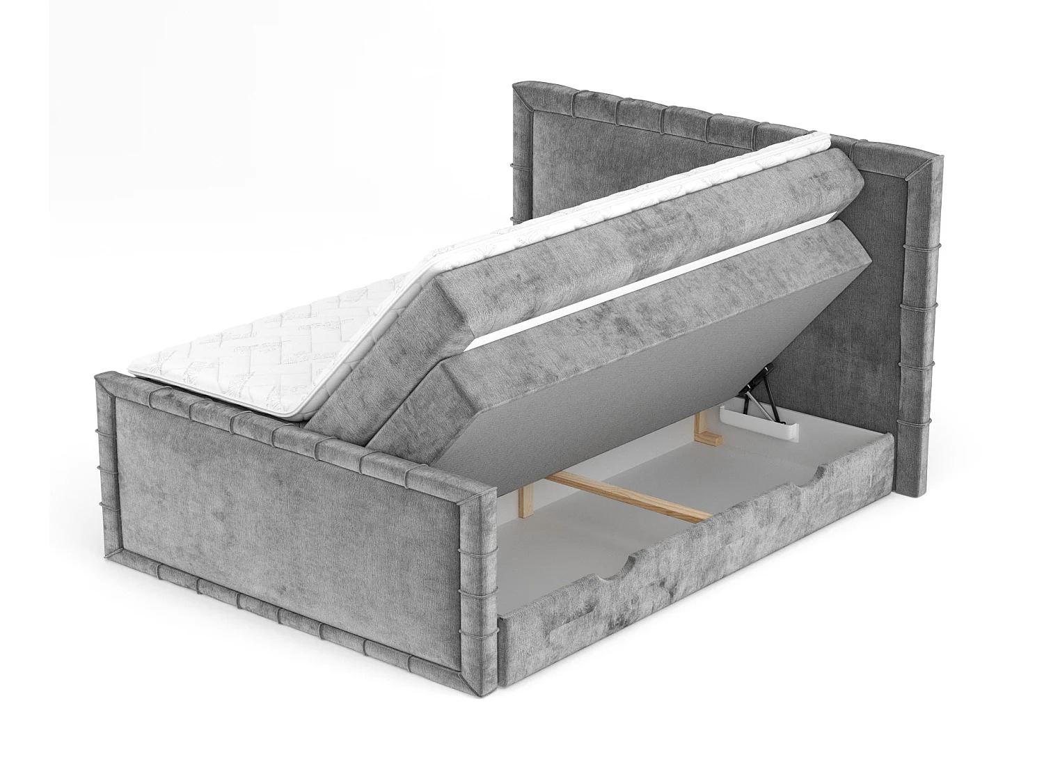 Lit boxspring en tissu chenille Estelle - matelas - surmatelas - 160x200 cm - gris