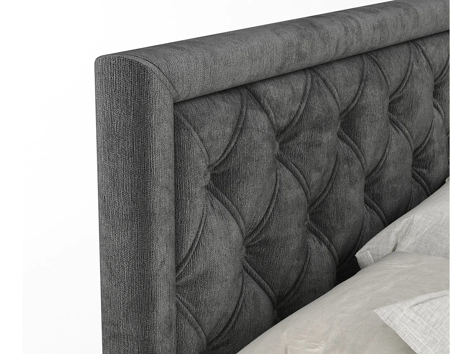 Boxspringbett aus Chenille-Stoff Aurelia - Matratze - Toppermatratze - 200x200 cm - dunkelgrau