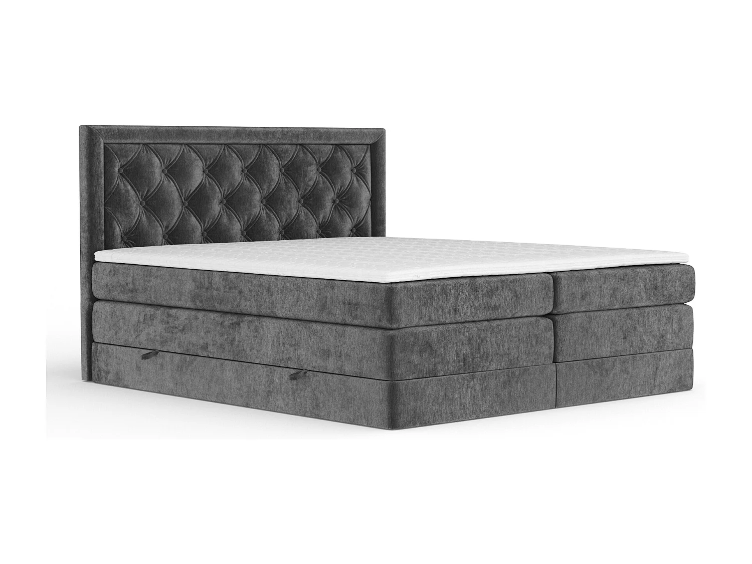 Boxspringbett aus Chenille-Stoff Aurelia - Matratze - Toppermatratze - 200x200 cm - dunkelgrau