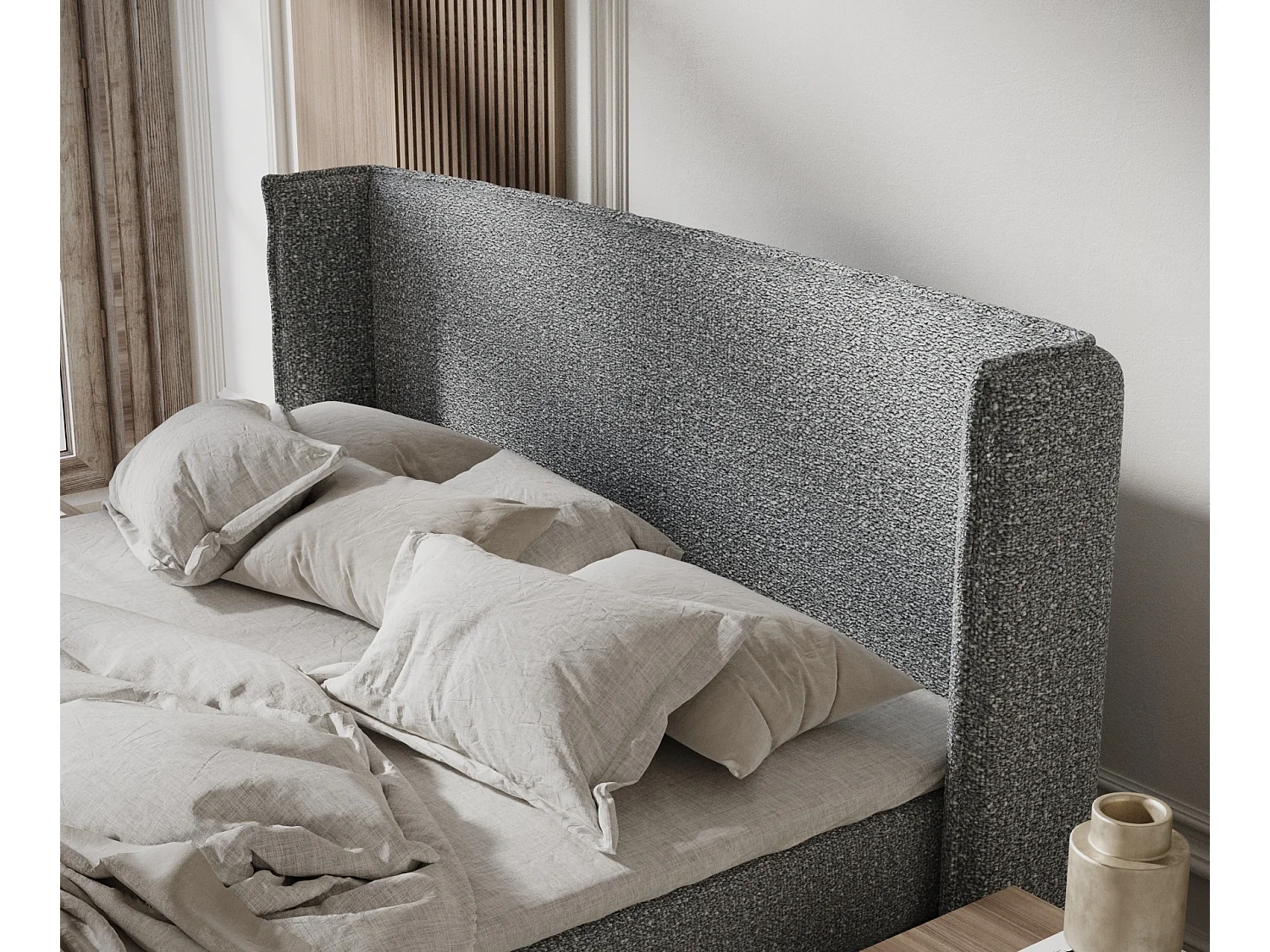 Boxspringbett aus Boucle-Stoff Ardis - Matratze - Toppermatratze - 200x200 cm - grau