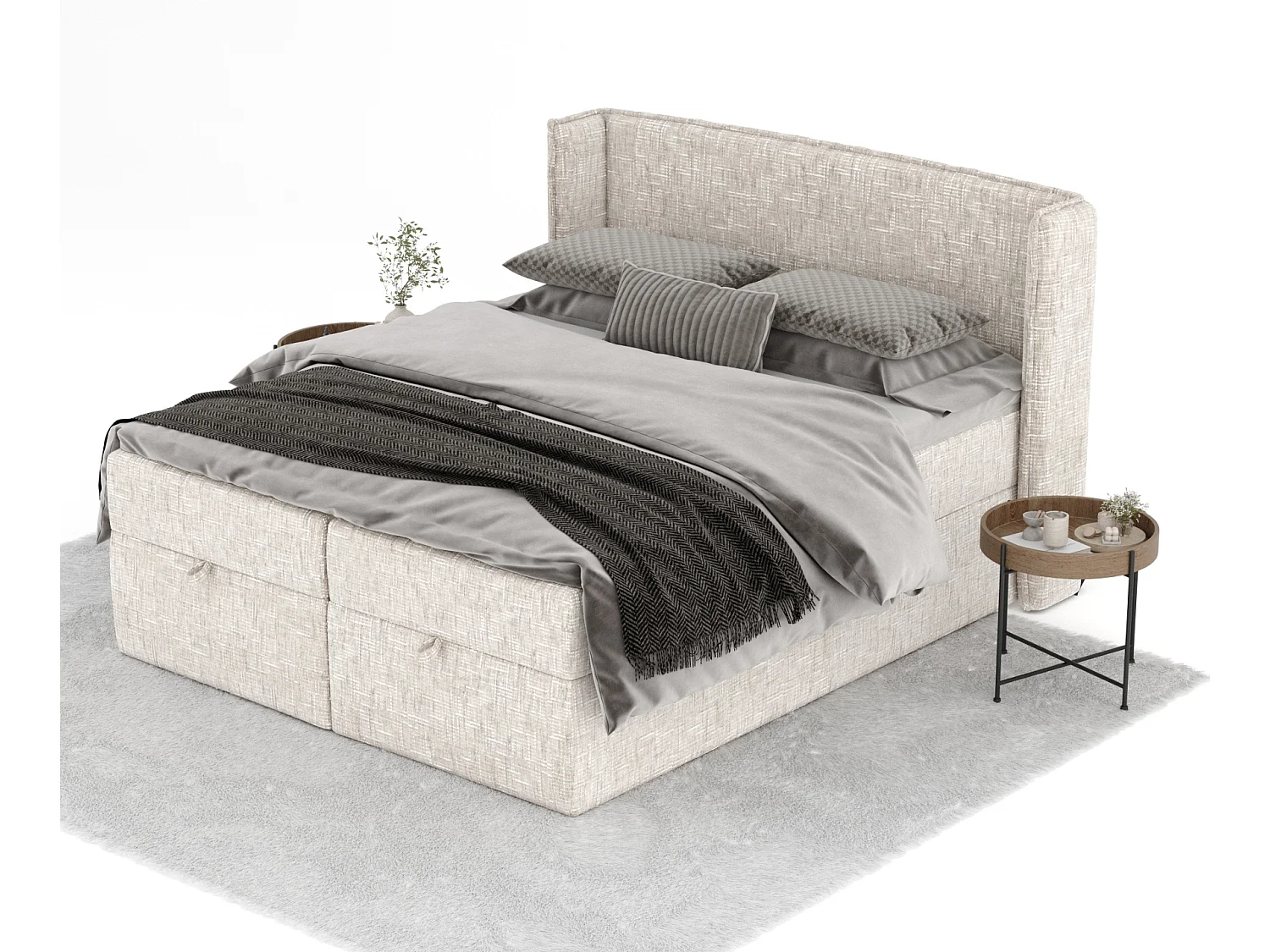 Boxspringbett aus Webstoff Passion - Matratze - Toppermatratze - 160x200 cm - creme