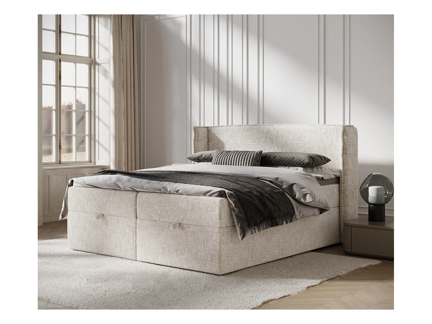 Lit boxspring en toile tissée Passion - matelas - surmatelas - 160x200 cm - creme
